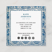 Blue White Geometric QR Code Social Media Icons Vierkante Visitekaartje (Achterkant)