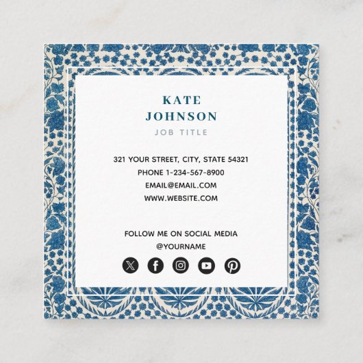 Blue White Geometric QR Code Social Media Icons Vierkante Visitekaartje (Achterkant)