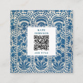 Blue White Geometric QR Code Social Media Icons Vierkante Visitekaartje (Voorkant)