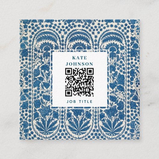 Blue White Geometric QR Code Social Media Icons Vierkante Visitekaartje (Voorkant)