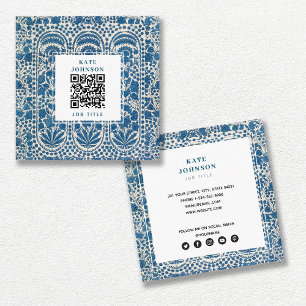 Blue White Geometric QR Code Social Media Icons Vierkante Visitekaartje