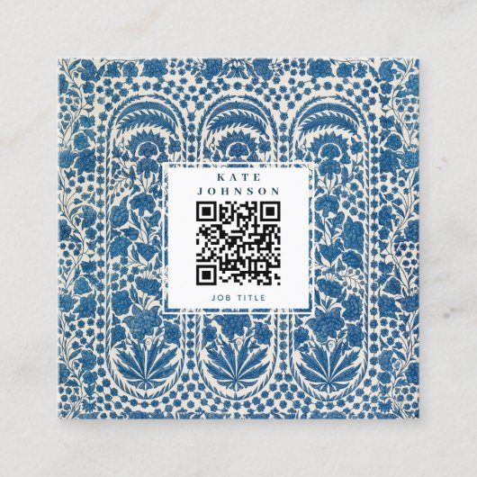 Blue White Geometric QR Code Social Media Vierkante Visitekaartje (Voorkant)