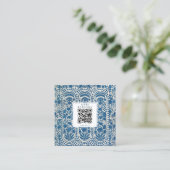 Blue White Geometric QR Code Social Media Vierkante Visitekaartje (Staand voorkant)