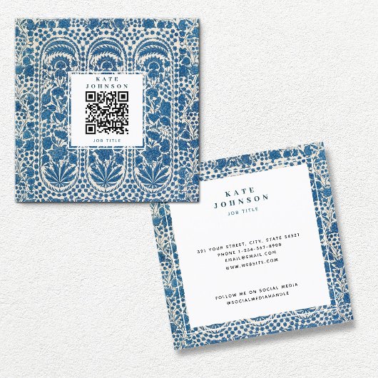 Blue White Geometric QR Code Social Media Vierkante Visitekaartje