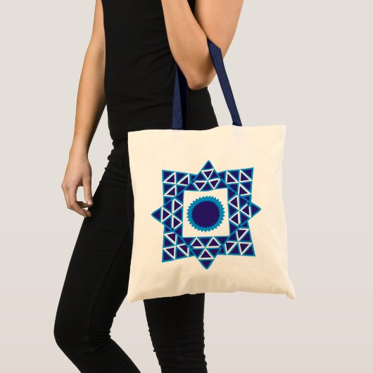 Blue White Geometric Triangle Star Mandala Tote Bag (Voorkant (product))