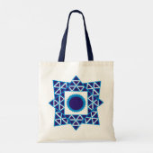 Blue White Geometric Triangle Star Mandala Tote Bag (Achterkant)