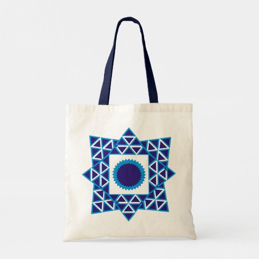 Blue White Geometric Triangle Star Mandala Tote Bag (Achterkant)