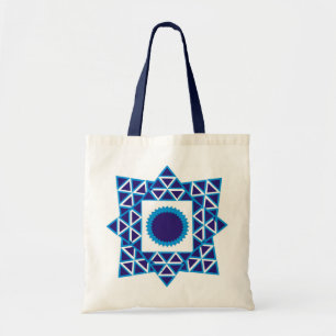 Blue White Geometric Triangle Star Mandala Tote Bag