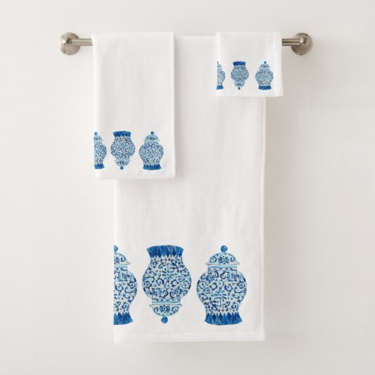 Blue White Ginger Jar Bath Towel Set Bad Handdoek (Insitu)