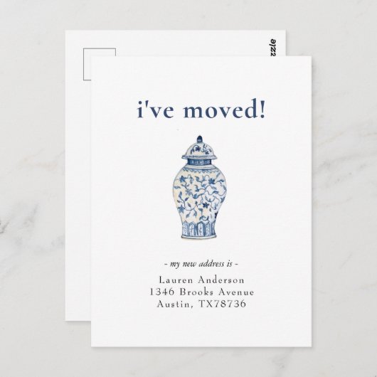 Blue & White Ginger Jar Bewegende aankondiging Briefkaart (Voorkant / Achterkant)