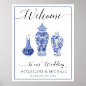 Blue White Ginger Jar Chinoiserie Welkomsthuwelijk Poster (Voorkant)