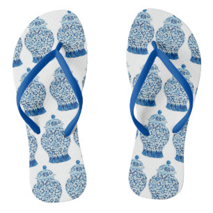 Blue White Ginger Jar Thongs Teenslippers