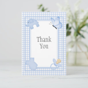 Blue White Gingham-Baby shower Bedankkaart