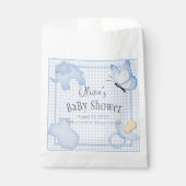 Blue White Gingham Boy Baby shower Bedankzakje (Voorkant)