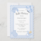 Blue White Gingham Boy Baby shower Invitation Kaart (Voorkant)