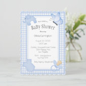Blue White Gingham Boy Baby shower Invitation Kaart (Staand voorkant)