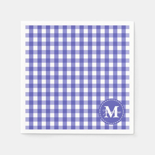 Blue White Gingham Check Pattern Monogram Servet (Voorkant)