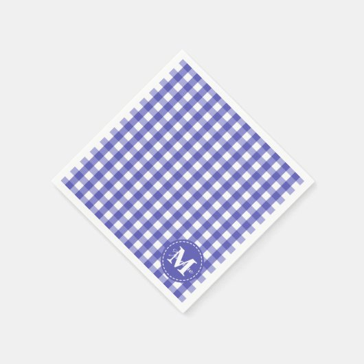 Blue White Gingham Check Pattern Monogram Servet (Hoek)