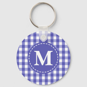 Blue White Gingham Check Pattern Monogram Sleutelhanger