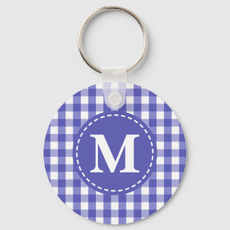 Blue White Gingham Check Pattern Monogram Sleutelhanger