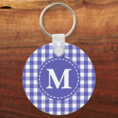 Blue White Gingham Check Pattern Monogram Sleutelhanger (Voorkant)