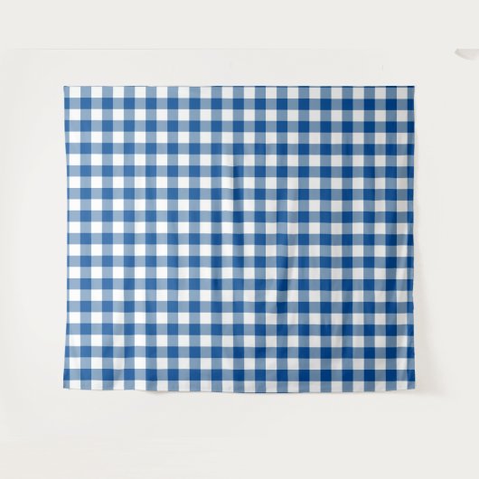 Blue & White Gingham Check Tapestry Wandkleed (Voorkant (horizontaal))