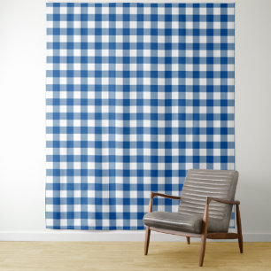 Blue & White Gingham Check Tapestry Wandkleed