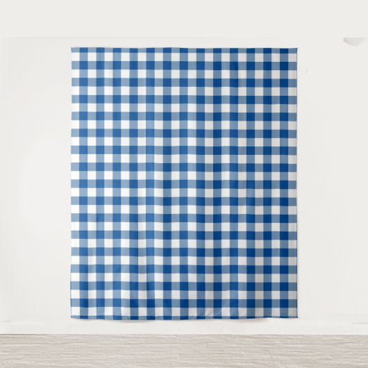 Blue & White Gingham Check Tapestry Wandkleed (Voorkant)