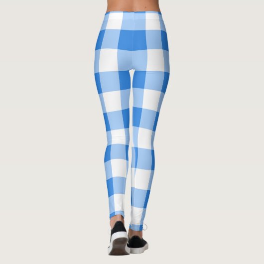 Blue & White Gingham Checkered Pattern Leggings (Achterkant)