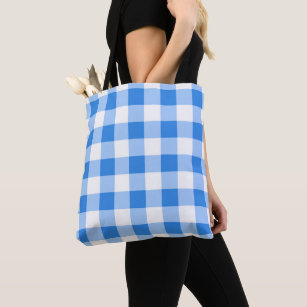 Blue & White Gingham Checkered Pattern Tote Bag