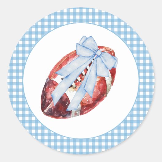 Blue & White Gingham Football Bow Sticker (Voorkant)