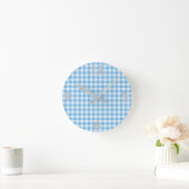 Blue White Gingham Modern Wall klok (Huis)