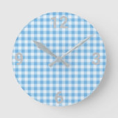 Blue White Gingham Modern Wall klok (Voorkant)