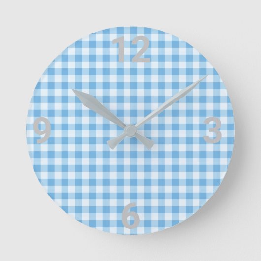 Blue White Gingham Modern Wall klok (Voorkant)