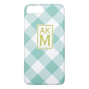 Blue & White Gingham Monogram iPhone 7 Plus Hoesje