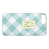 Blue & White Gingham Monogram iPhone 7 Plus Hoesje (Achterkant (Horizontaal))