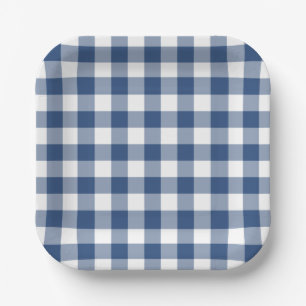 Blue White Gingham Pattern Papieren Bordje
