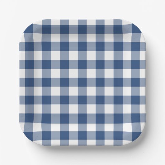 Blue White Gingham Pattern Papieren Bordje (Voorkant)
