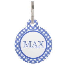 Blue & White Gingham Pattern Personalized Pet Tag Huisdierpenning