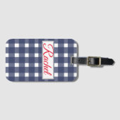 Blue White Gingham Personalized Bagagelabel (Voorkant (horizontaal))