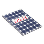 Blue White Gingham Personalized Notitieboek (Rechterzijde)