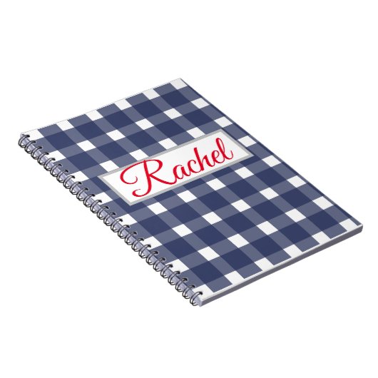 Blue White Gingham Personalized Notitieboek (Rechterzijde)