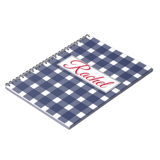Blue White Gingham Personalized Notitieboek (Linkerzijde)