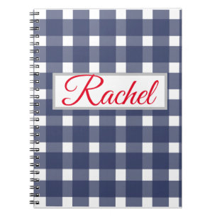 Blue White Gingham Personalized Notitieboek