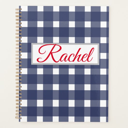 Blue White Gingham Personalized Planner (Voorkant)