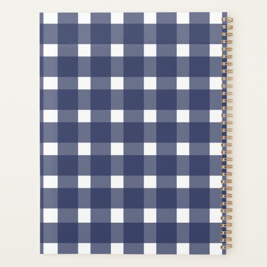 Blue White Gingham Personalized Planner (Achterkant)