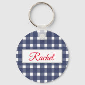 Blue White Gingham Personalized Sleutelhanger (Voorkant)