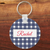 Blue White Gingham Personalized Sleutelhanger (Voorkant)