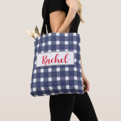 Blue White Gingham Personalized Tote Bag (Dichtbij)