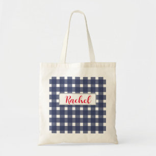 Blue White Gingham Personalized Tote Bag